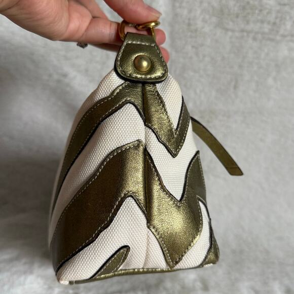 Vintage Coach y2k Rare Pouchette Metallic Bronze Zebra Top Handle Studded Bag - Picture 3 of 9